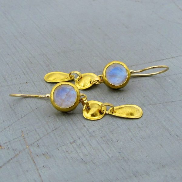 24k gold dangle moonstone earrings