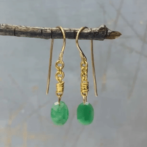 Handmade 24k gold and Emerald dangle earrings