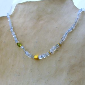 24k gold Aquamarine and Peridot beads necklace