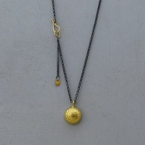 Hammered Dome 22k gold pendant on silver chain