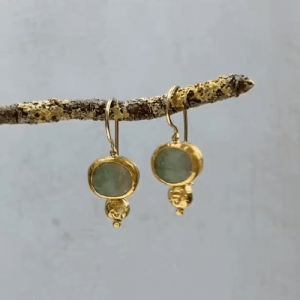 HandmaHandmade 24k gold Grepolite dangle earringsHandmade 24k gold Grepolite dangle earringsde 24k gold Grepolite dangle earrings