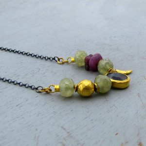 24k Gold Garnet, Agate and Ruby beads necklace