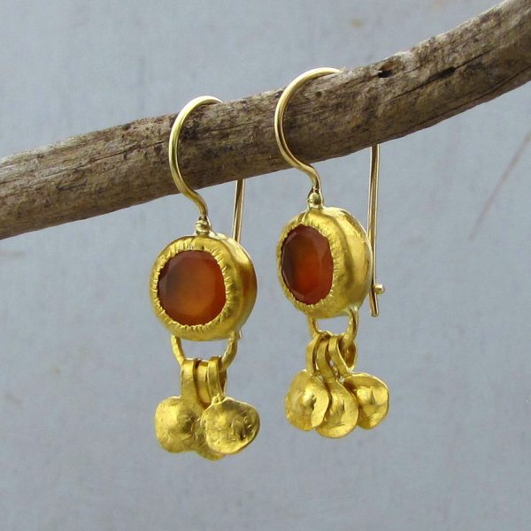 Handmade 24k gold Carnelian dangle earrings