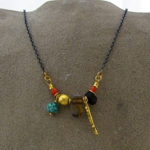 Colorful 24k gold and gemstone beads necklace
