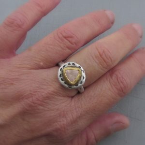 Rustic Rose Quartz stacking 24k gold and silver ring