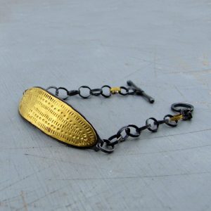 Textured 22k gold wide bar and silver bracelet