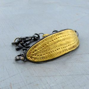 Textured 22k gold wide bar and silver bracelet