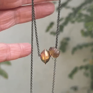 14k gold and brown recycled glass beads necklace