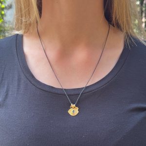 Rough Sapphire evil eye 22k gold necklace