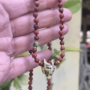Jasper wolf head 22k gold necklace