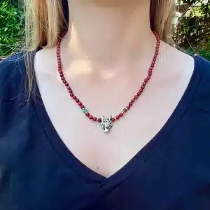 Jasper wolf head 22k gold necklace