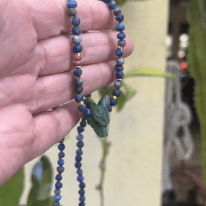 Aventurine wolf head Lapis Lazuli and 22k gold necklace