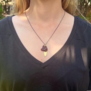 Rough Garnet 22k gold pendant on a silver chain