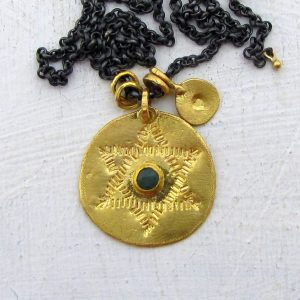 Emerald & Star of David 22k gold pendant necklace