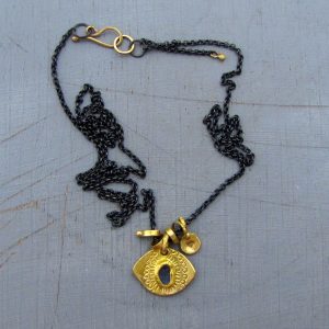 Rough Sapphire evil eye 22k gold necklace