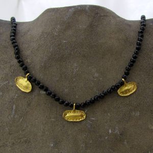 Handmade 22k gold and Black Spinel necklace