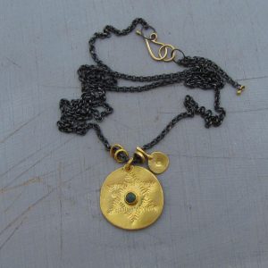 Emerald & Star of David 22k gold pendant necklace