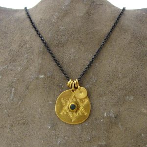 Emerald & Star of David 22k gold pendant necklace