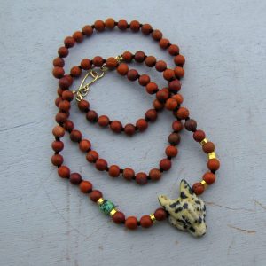 Jasper wolf head 22k gold necklace