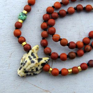 Jasper wolf head 22k gold necklace