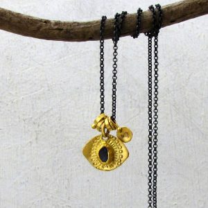 Rough Sapphire evil eye 22k gold necklace
