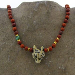 Jasper wolf head 22k gold necklace