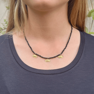 Handmade 22k gold necklace with Black Spinel