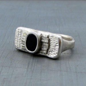 One of a kind ethnic silver Onyx signet ring