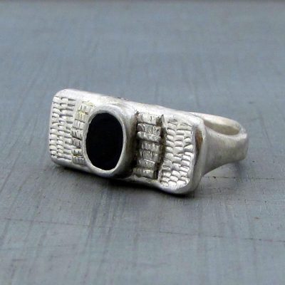 One of a kind ethnic silver Onyx signet ring