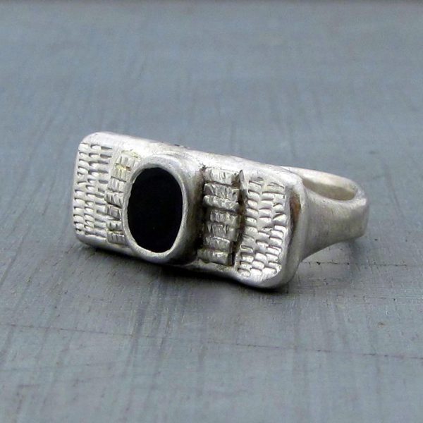 One of a kind ethnic silver Onyx signet ring