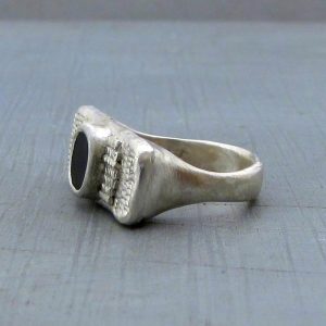 One of a kind ethnic silver Onyx signet ring
