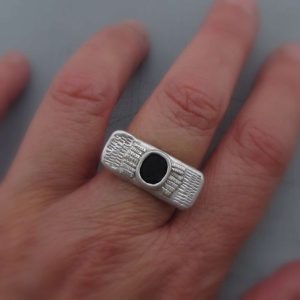 One of a kind ethnic silver Onyx signet ring