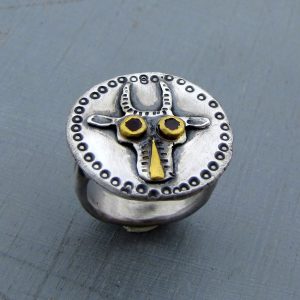 Bull Silver and 24k Gold Ring