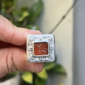 Ethnic Agate Intaglio signet silver ring