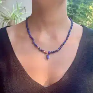 Matte Lapis Lazuli bead and 24k gold necklace