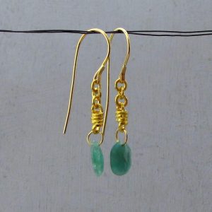 Handmade 24k gold and Emerald dangle earrings