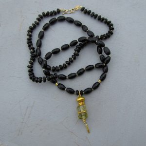 Solid 24k gold Onyx and Lemon Quartz necklace