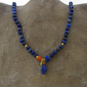 Matte Lapis Lazuli bead and 24k gold necklace