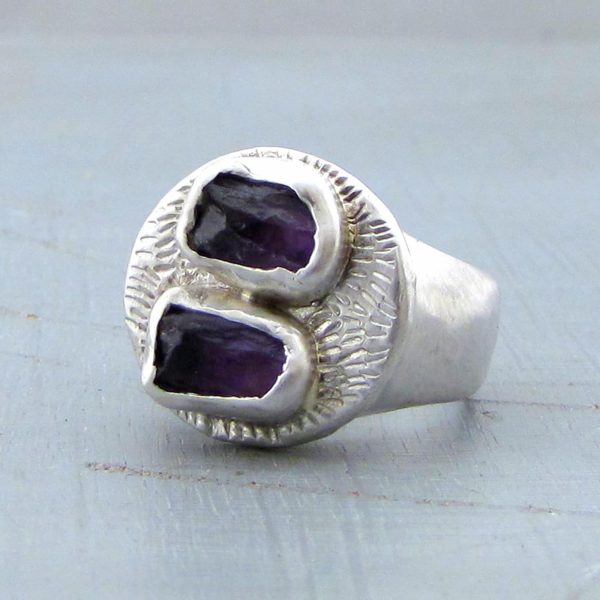 Rough Amethyst silver signet ring