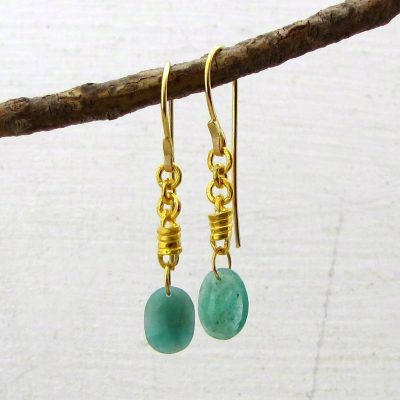 Handmade 24k gold and Emerald dangle earrings
