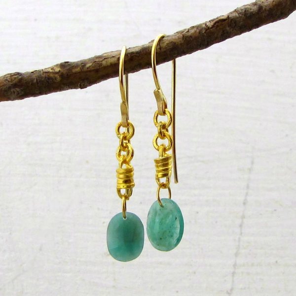 Handmade 24k gold and Emerald dangle earrings
