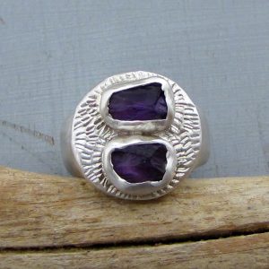 Rough Amethyst silver signet ring