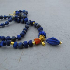 Matte Lapis Lazuli bead and 24k gold necklace