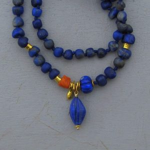 Matte Lapis Lazuli bead and 24k gold necklace