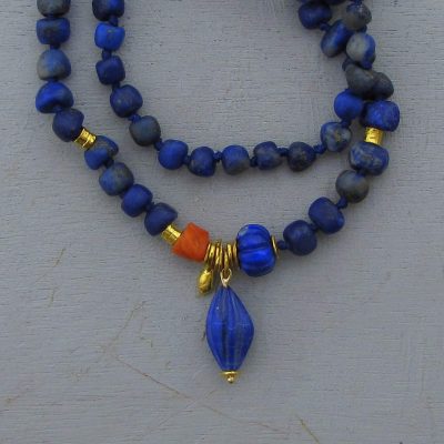 Matte Lapis Lazuli bead and 24k gold necklace