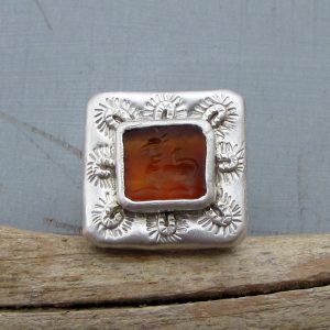Ethnic Agate Intaglio signet silver ring