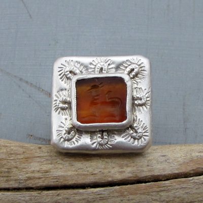Ethnic Agate Intaglio signet silver ring
