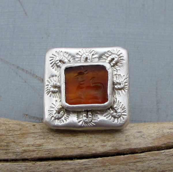 Ethnic Agate Intaglio signet silver ring