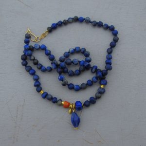 Matte Lapis Lazuli bead and 24k gold necklace