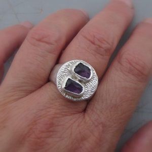 Rough Amethyst silver signet ring